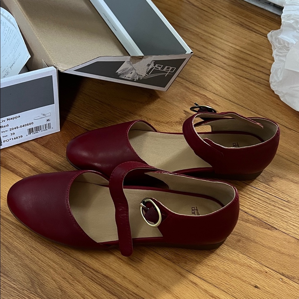 Red Mary Jane Flats with Buckle Strap